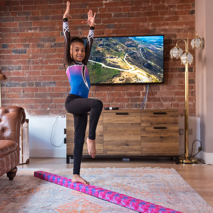 Premium Printed Faux Suede Folding Gymnastics Training Balance Beam - FREE BAG, Strap and Handles